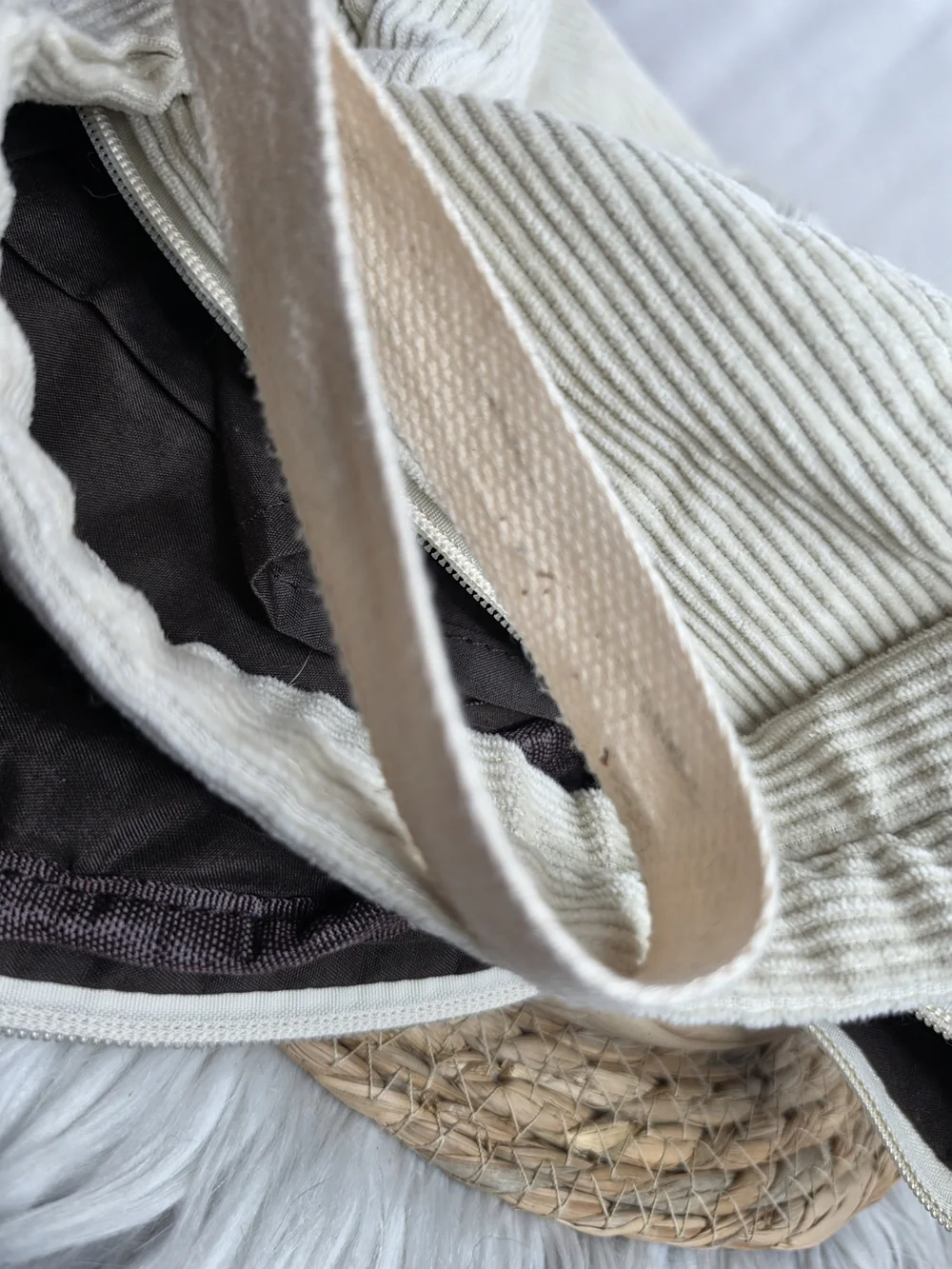 Canvas Corduroy Cream Backpack - Unbranded